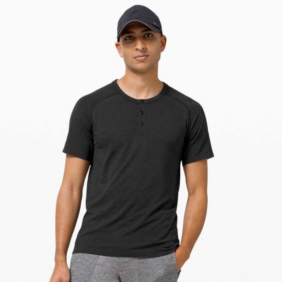 Lululemon Men's Metal Vent Tech Short Sleeve Henley 2.0 - Black - Picture 1 of 8